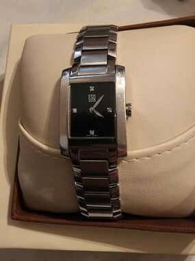 ESQ Swiss Stainless Steel Rectangular Black Dial Watch
